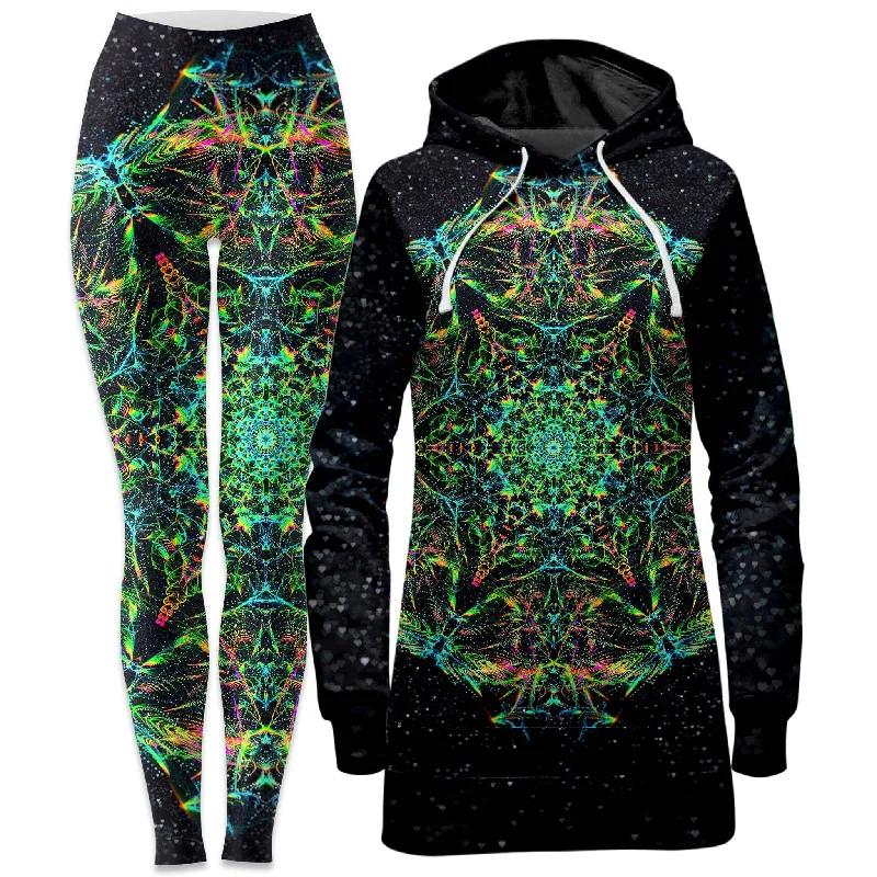 Exclusive Online Offer Green Prism Hoodie Dress and Leggings Combo