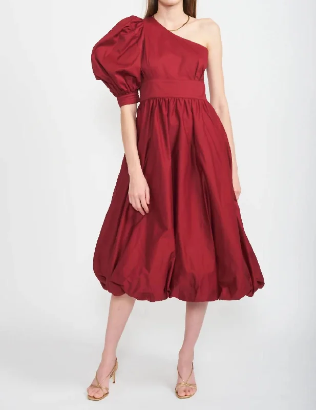 Best Deals Cotton Poplin One Shoulder Midi Dress In Burgundy