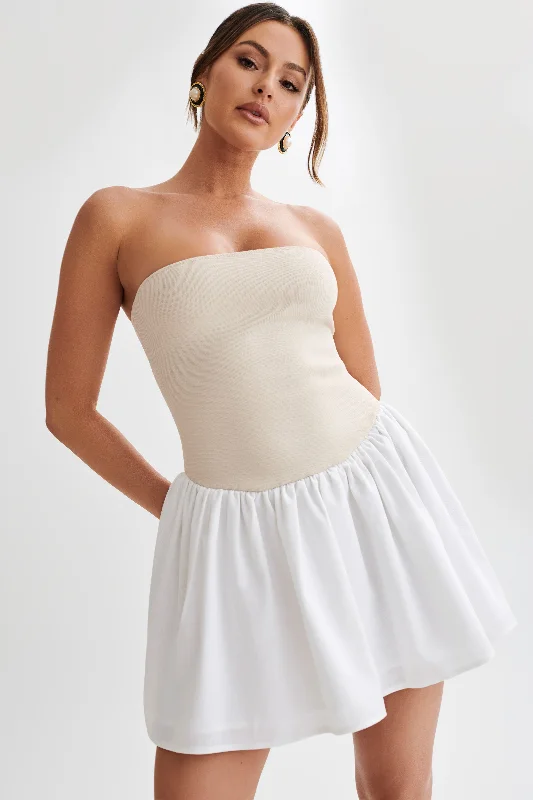 One-DAY Sale Hannah Knit And Linen Mini Dress - Natural/White