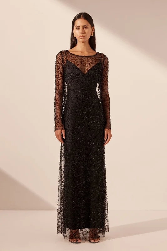 Year-End Sale MONA COWL BACK MAXI DRESS - BLACK