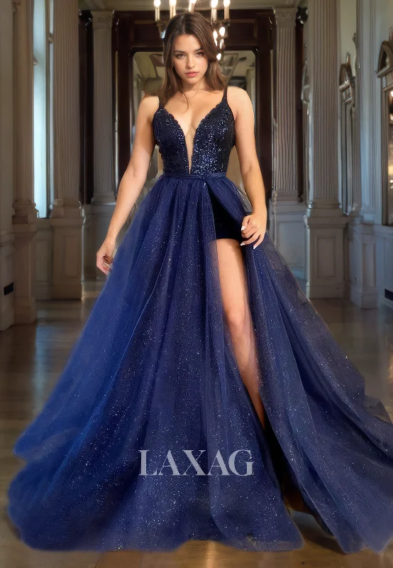 Limited Time 17790 - Attractive V-Neck Sequin Long Prom Dress with Slit