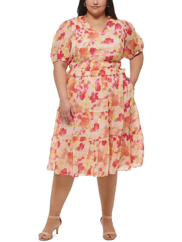 Reduced Prices Plus Womens Chiffon Floral Midi Dress
