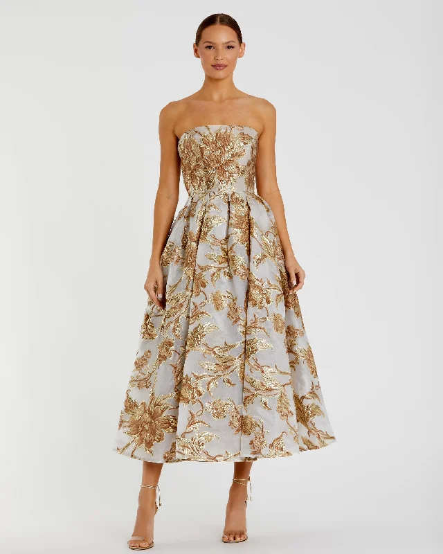 Daily Specials Strapless Brocade Midi Dress with Pockets