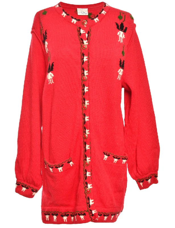 Holiday Sale Button Through  Red Cardigan - L