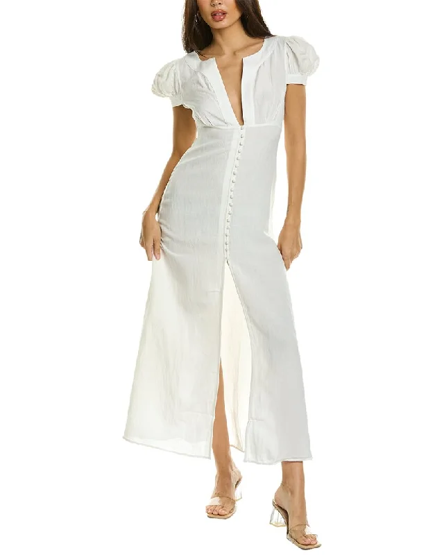 Overstock SHANI SHEMER Zoe Buttoned Linen-Blend Maxi Dress
