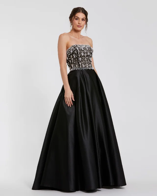 Instant Discount Strapless Embellished Top Satin Ballgown
