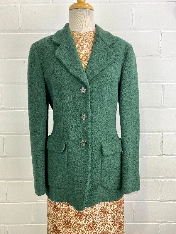 Markdowns Vintage 1990s Green Bouclé Wool Giorgio Armani Blazer, B39"