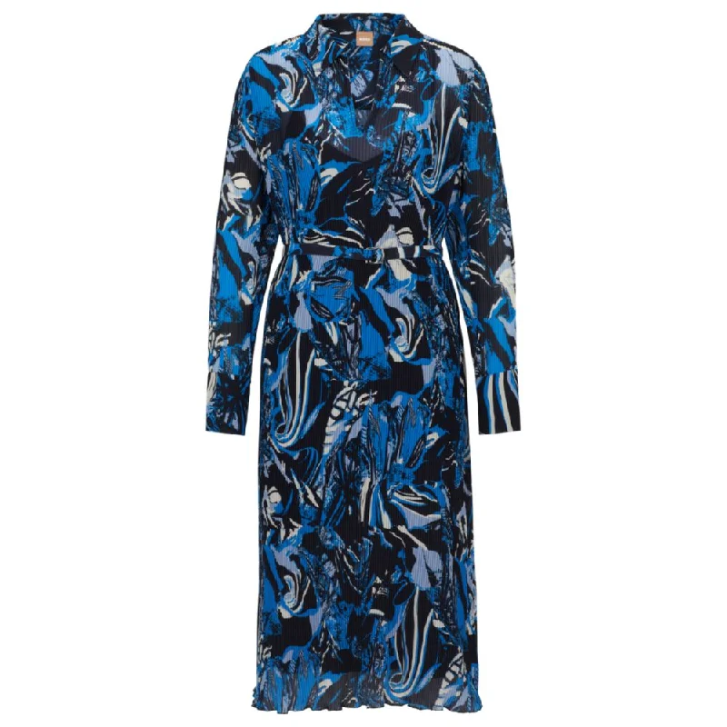 Low Prices Seasonal-print dress with belt and V neckline