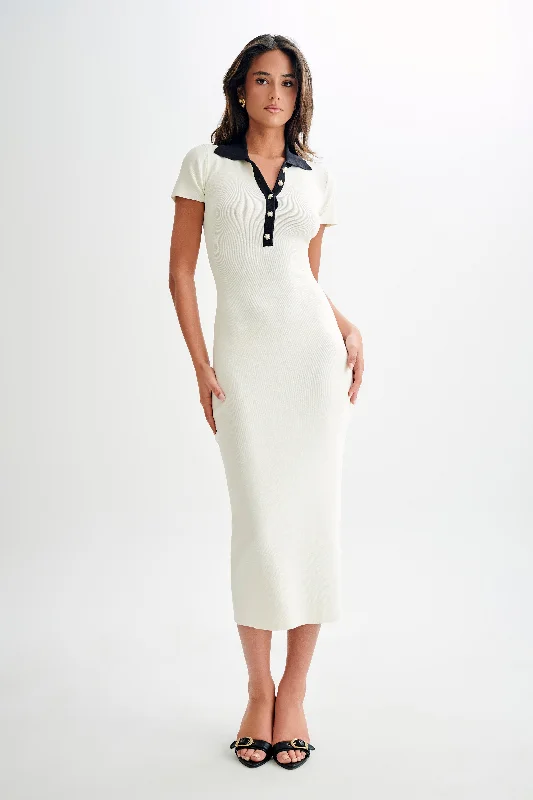 Bargain Bin Jessamine Collared Contrast Maxi Dress - Ivory