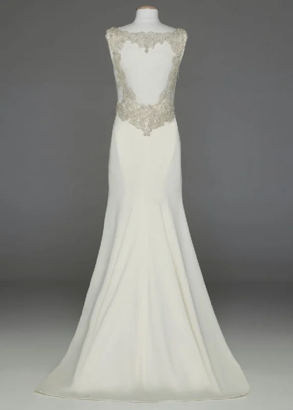 Price Smash David's Bridal Satin Gown with Beaded waist and illusion back