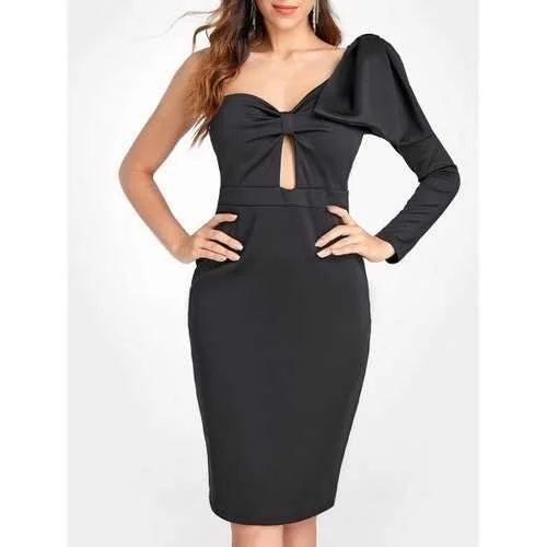 Stock Clearance Cut Out One Shoulder Bodycon Dress - Black M