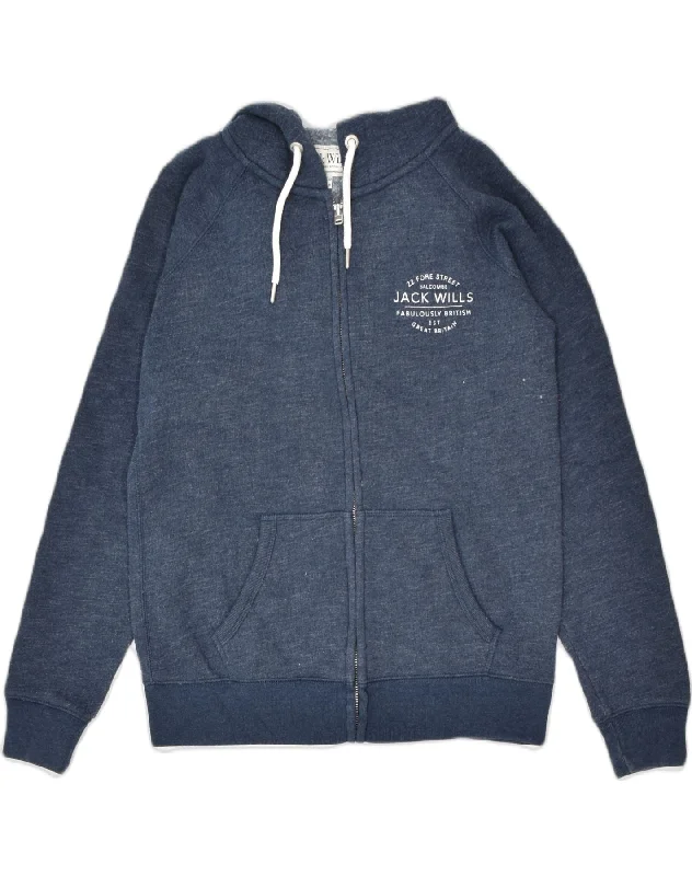 Season Finale Sale JACK WILLS Womens Zip Hoodie Sweater UK 12 Medium  Blue Cotton