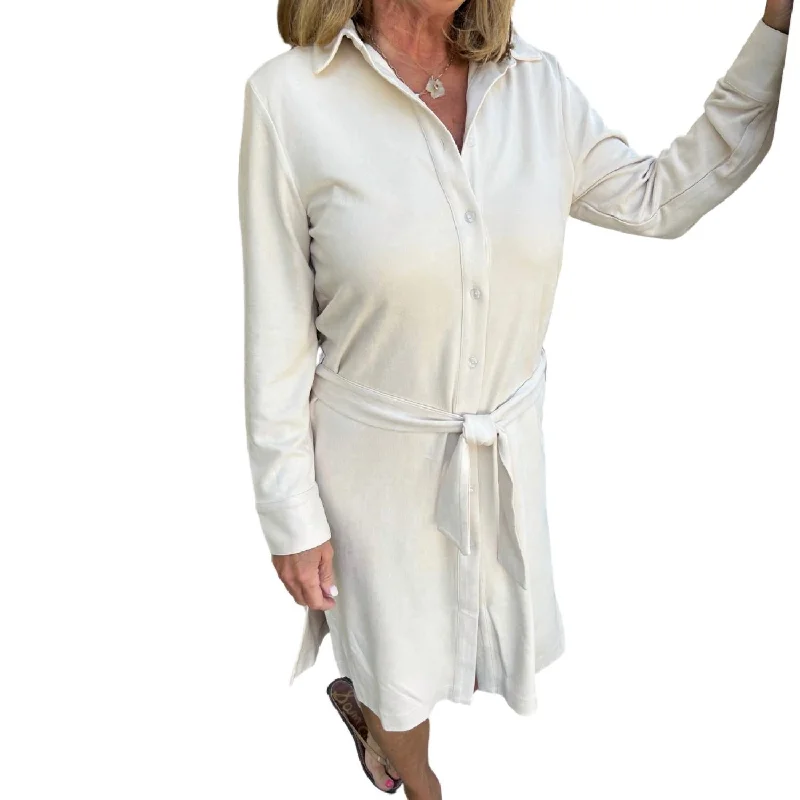 Deal Zone Faux Suede Shirt Dress In Ivory