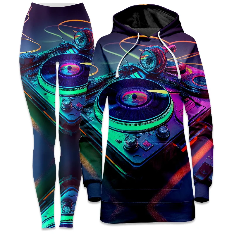 Super Sale Neon Turntables Hoodie Dress and Leggings Combo