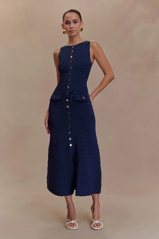 Shop and Save Sawyer Sleeveless Buttoned Maxi Dress - Navy
