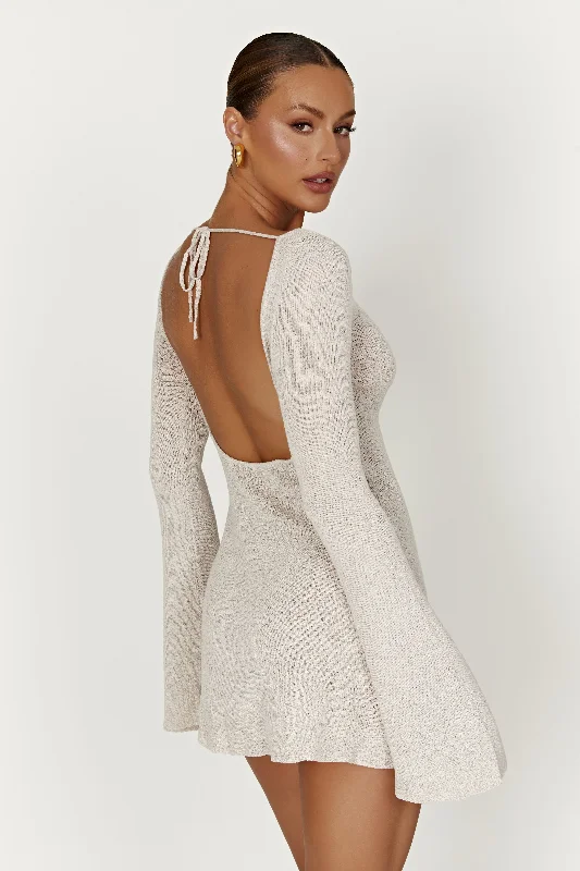 Seasonal Sale Zahra Long Sleeve Open Back Mini Knit Dress - Grey