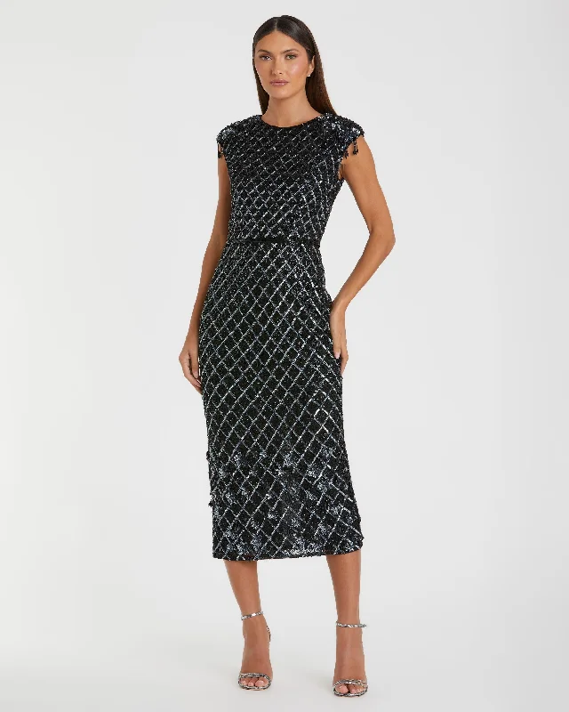 YEAR-End Clearance High Neck Dress w/ Crystal Fringe Detail