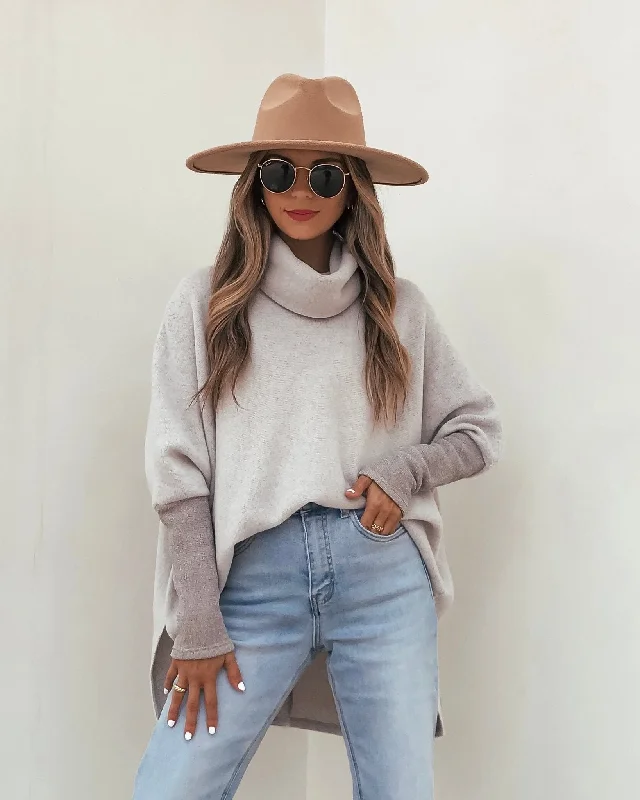 Epic Deals Taupe Color Block Turtleneck Sweater