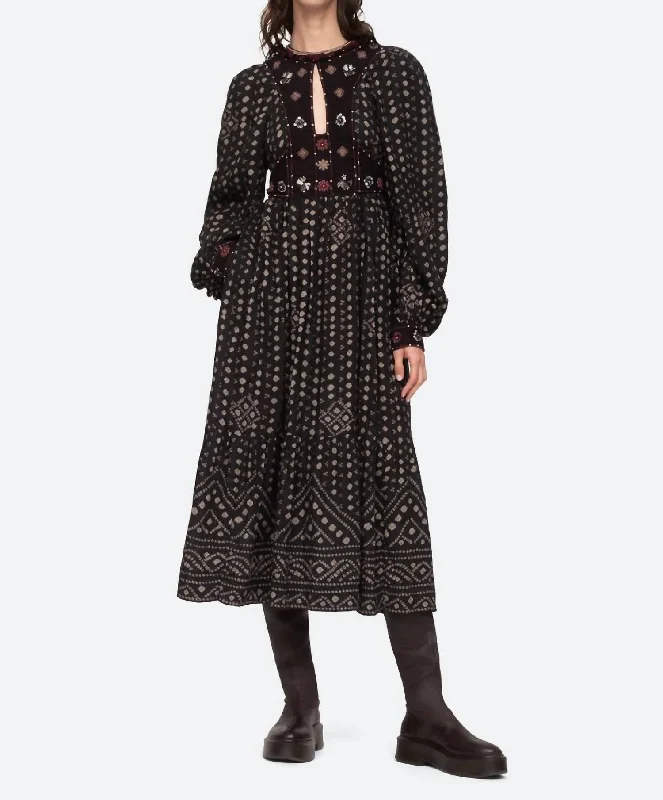 Limited Quantity Maja Embroidery Long Sleeve Dress In Black