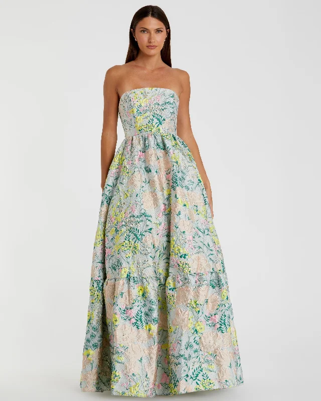 Blowout Deals Floral Brocade Strapless A Line Gown