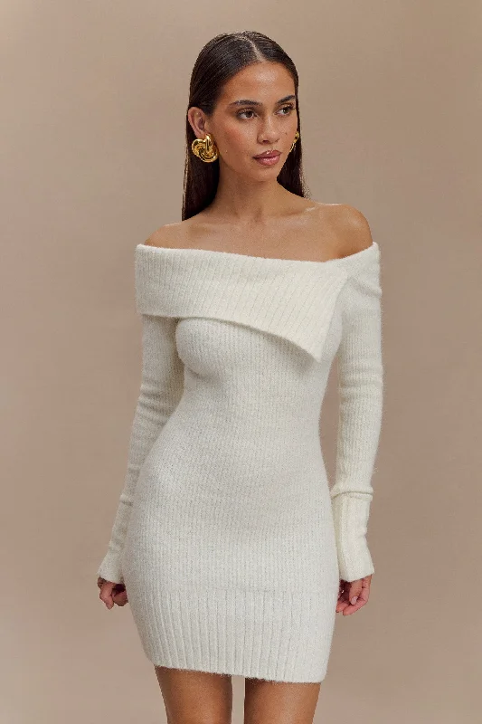 Shop and Save Stephanie Asymmetric Knit Mini Dress - Ivory