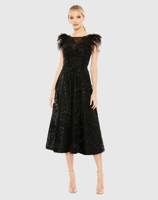 Deal Frenzy Feather Shoulder Embellished Dress
