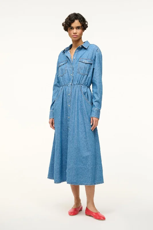 Savings Galore STAUD + WRANGLER THE MIDI SHIRT DRESS | MID BLUE