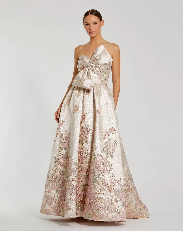 Exclusive Offers Brocade Strapless Floral Gown With Bow Detail