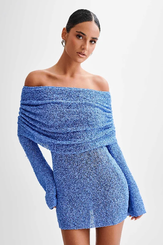 Instant Discount Marisol Off Shoulder Boucle Mini Dress - Periwinkle