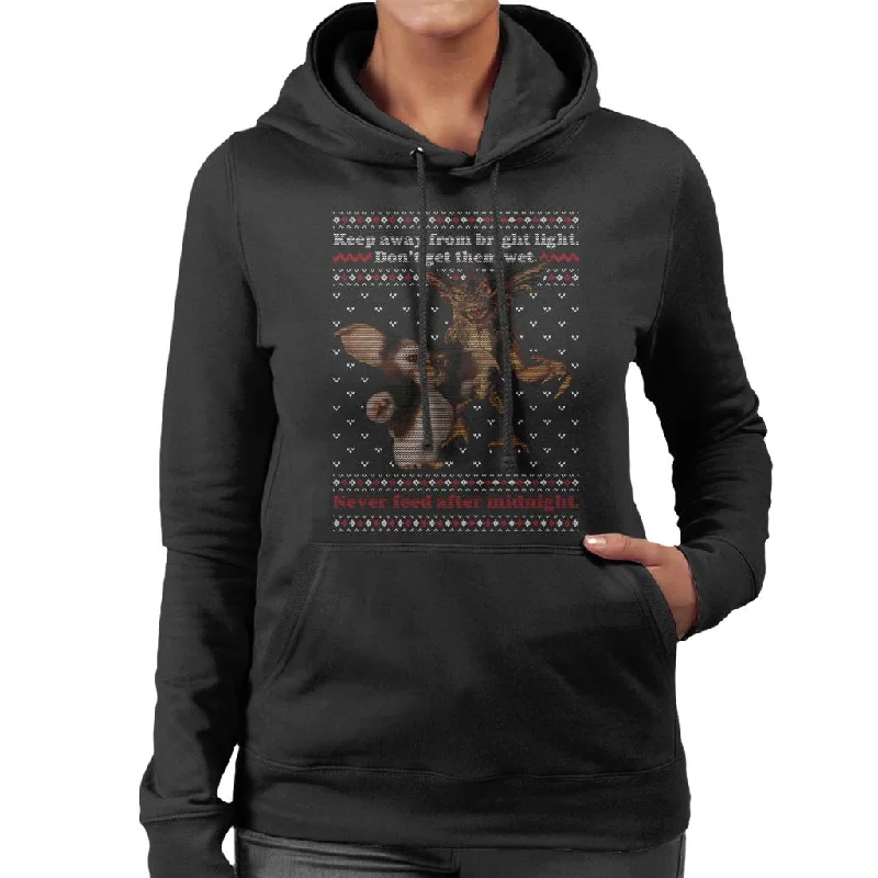 Super Deal Gremlins Christmas Gizmo And Stripe Never Feed After Midnight Women's Hooded Sweatshirt