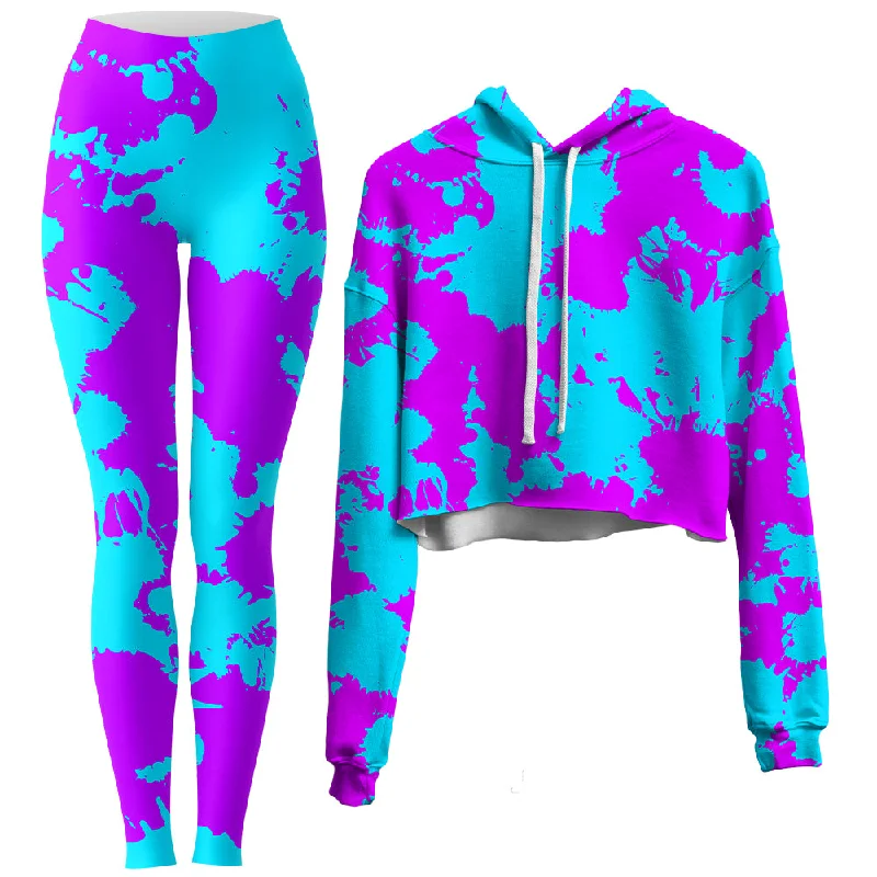 Loyalty Reward Blue and Purple Paint Splatter Crop Hoodie and Leggings Combo