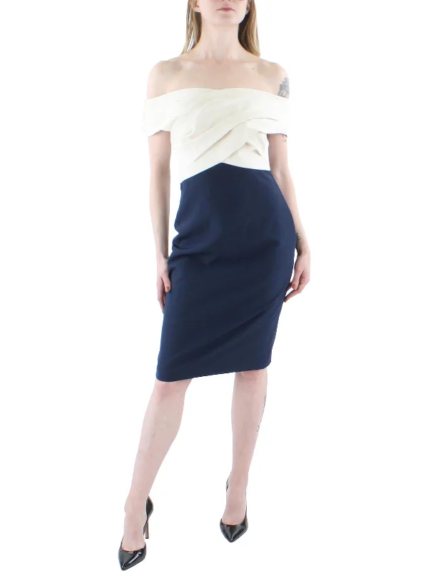 Final Markdown Womens Off-The-Shoulder Above Knee Sheath Dress