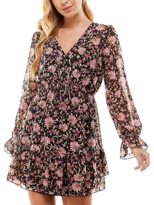 Friends and Family Sale Womens Floral Ruffled Fit & Flare Dress