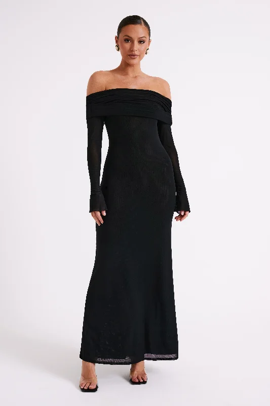Lowest Price Josie Off Shoulder Mesh Maxi Dress - Black