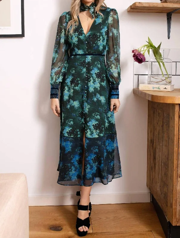 Discount Extravaganza The Babette Dress In Green/blue Floral