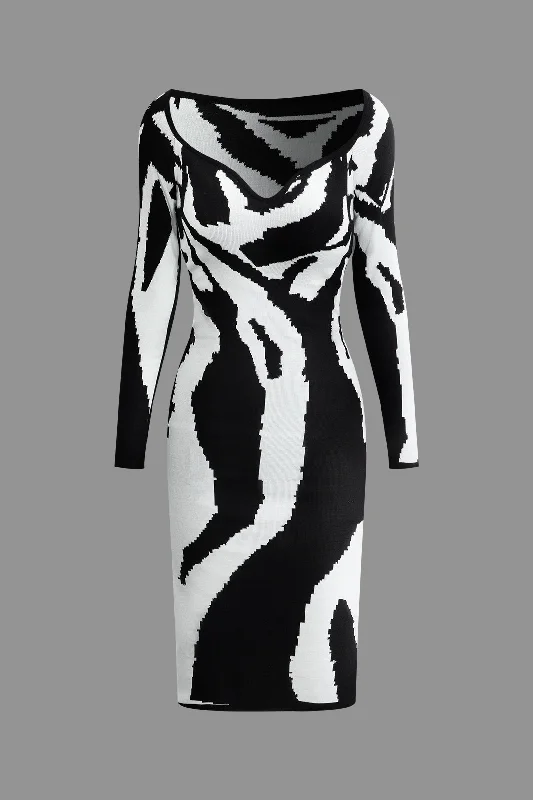 Early Access Contrast Knit  Long Sleeve Dress