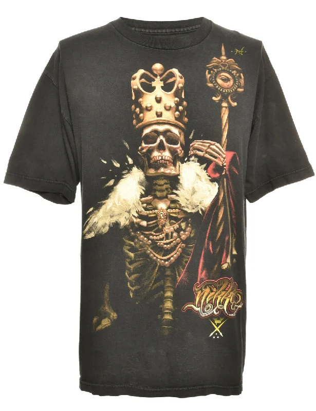 Huge Discounts Black Printed T-shirt - L