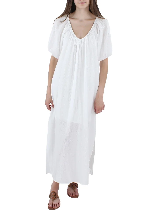 Seasonal Sale Womens Gauze Scoop Neck Maxi Dress