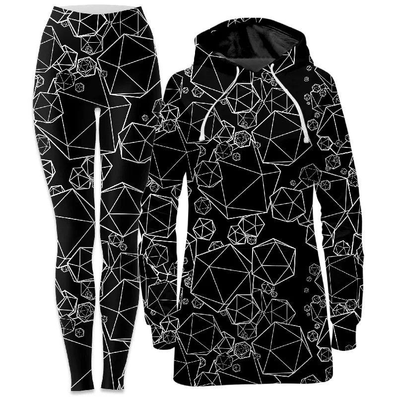 One-DAY Sale Icosahedron Madness Black Hoodie Dress and Leggings Combo