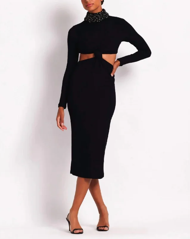 Lowest Price Beaded Collar Midi Dress In Black