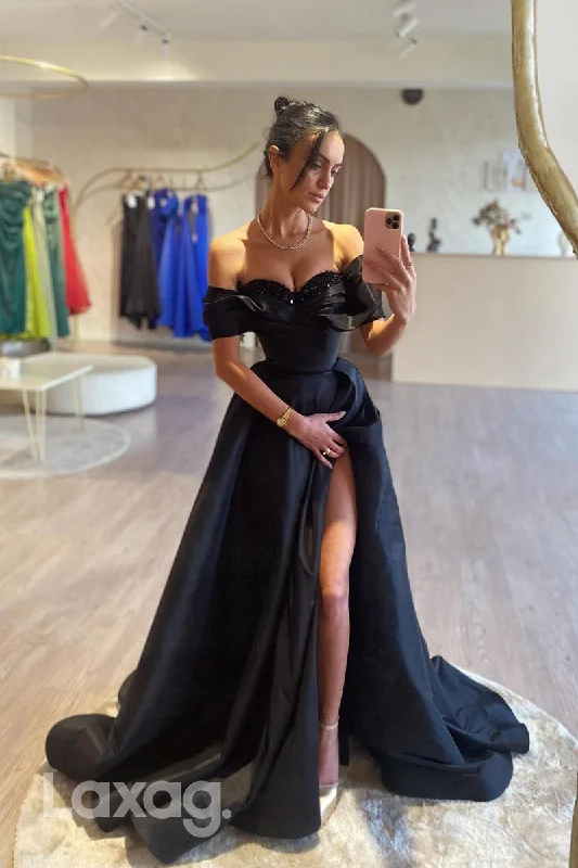 Lowest Price 16787 - A Line Sweetheart Short Sleeves Ruched Long Formal Prom Dress with Slit