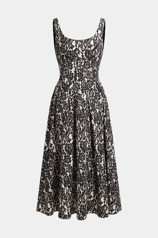 Instant Discount Abstract Print Pleat Zipper Backless Slip Midi Dress