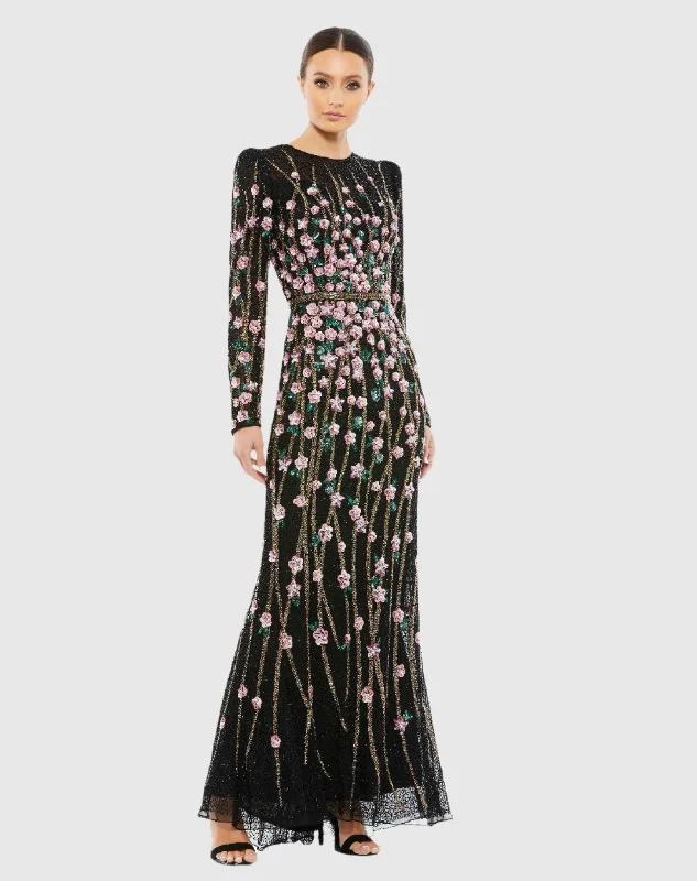 Deal Explosion Embellished High Neck Long Sleeve Gown