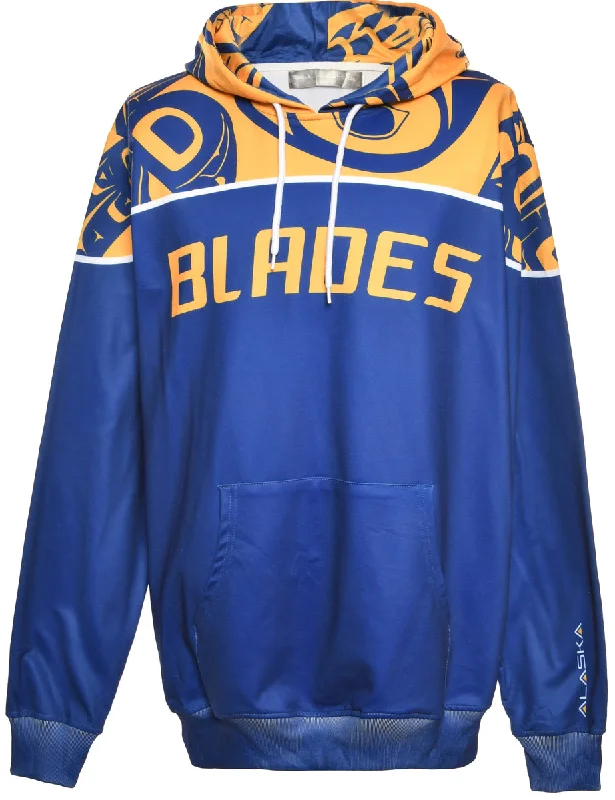 Great Deals Blue Blades Printed Hoodie - L