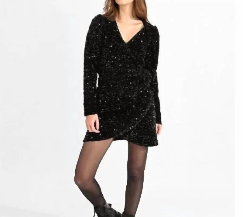 Savings Bonanza Sequin Wrap Dress In Black