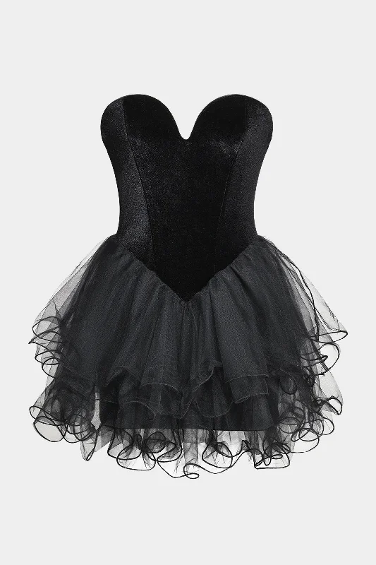 Blowout Sale Velvet Backless Patchwork Corset Strapless Mini Dress