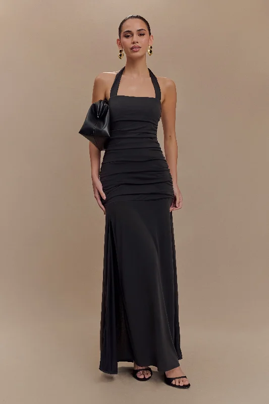 Deal Zone Bentley Peached Jersey Halter Maxi Dress - Black