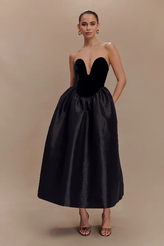 Exclusive Offers Flora Strapless Velvet Midi Dress - Black