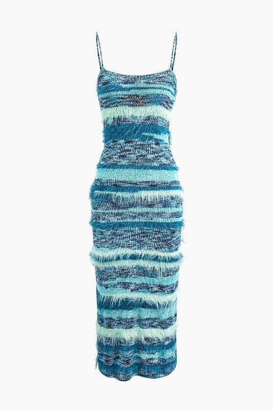Deal Alert Feather Detail Stripe Cami Knit Midi Dress