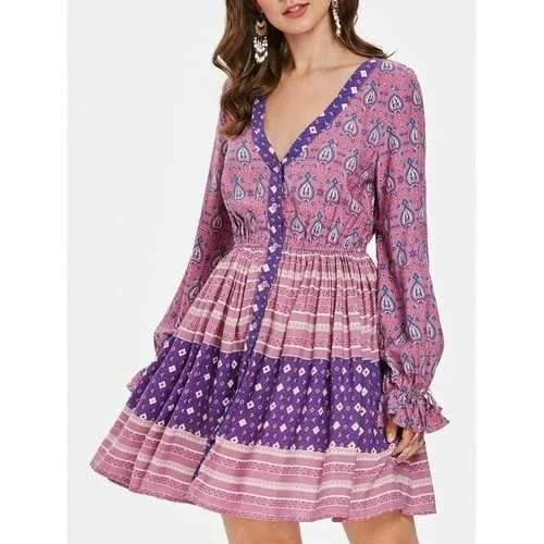 Discount Deals Ethnic Print High Waist Tunic Dress - 2xl